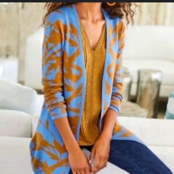 Soft Surroundings Sweaters - Soft Surroundings Long Sleeve Open Front Cardigan Women's Brown Blue Size M